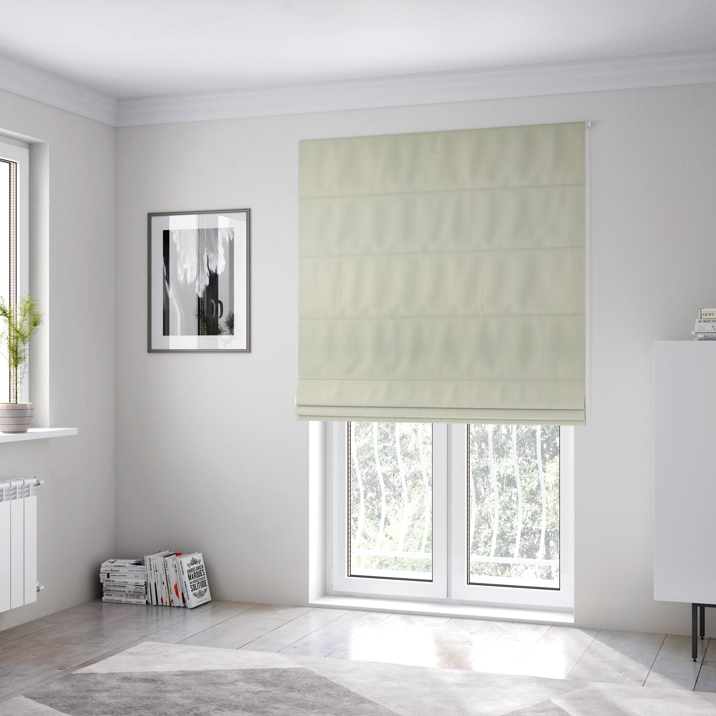 Lauren Hardwearing Linen Effect Chenille Upholstery Furnishing Fabric White Colour - Roman Blinds