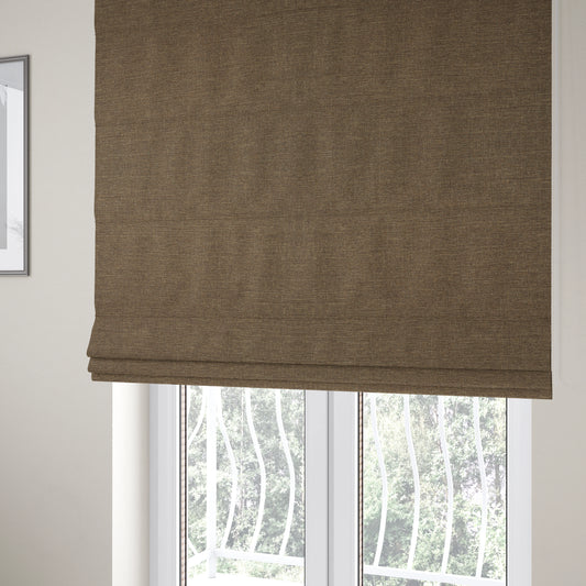 Lauren Hardwearing Linen Effect Chenille Upholstery Furnishing Fabric Brown Colour - Roman Blinds