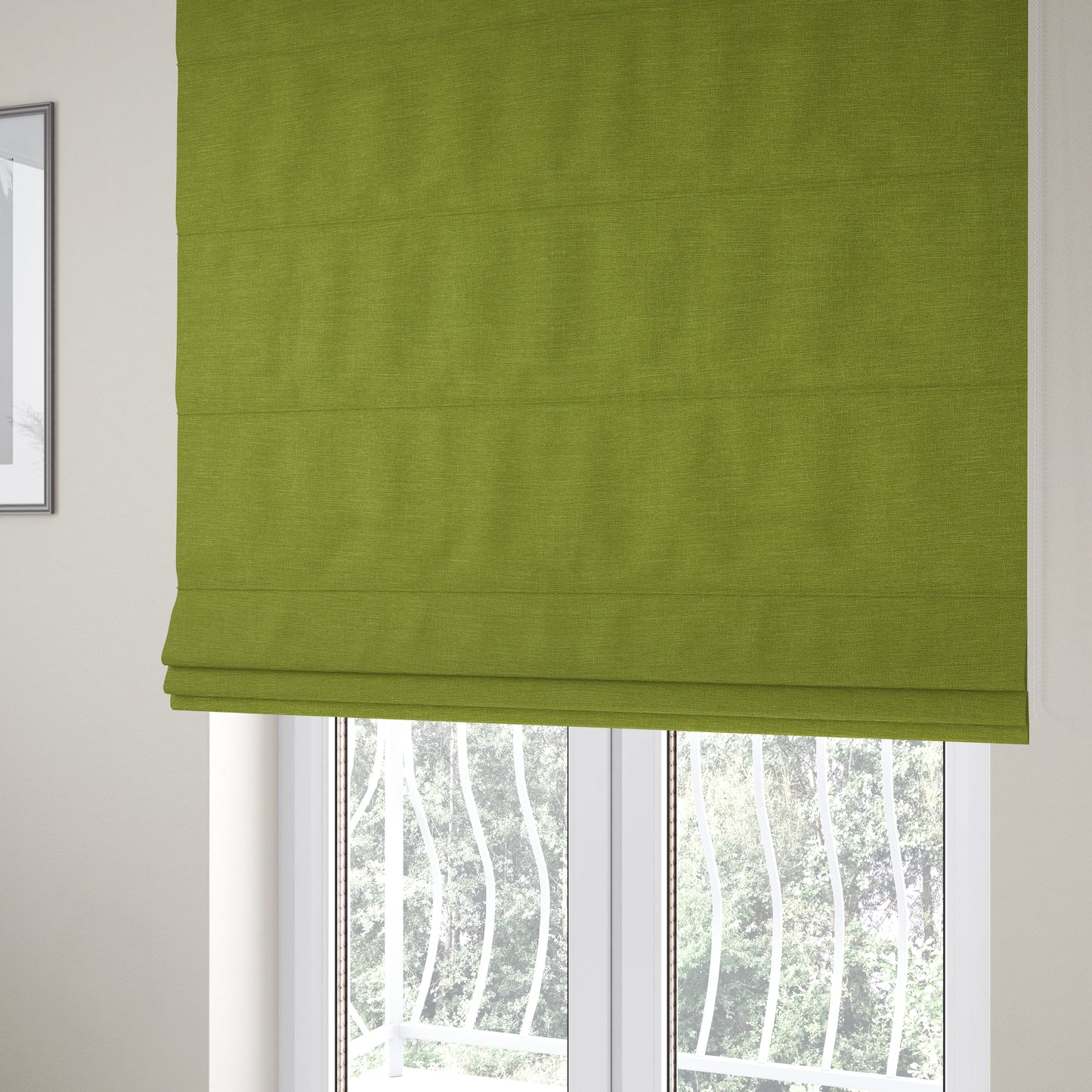 Lauren Hardwearing Linen Effect Chenille Upholstery Furnishing Fabric Lime Green Colour - Roman Blinds