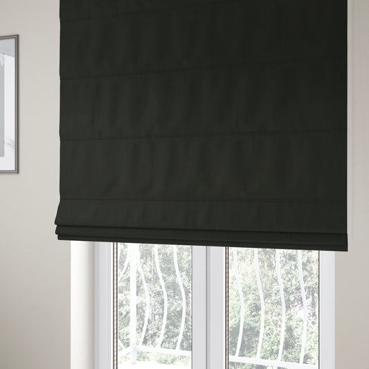 Levi Soft Cotton Textured Faux Leather In Black Colour Upholstery Fabrics - Roman Blinds