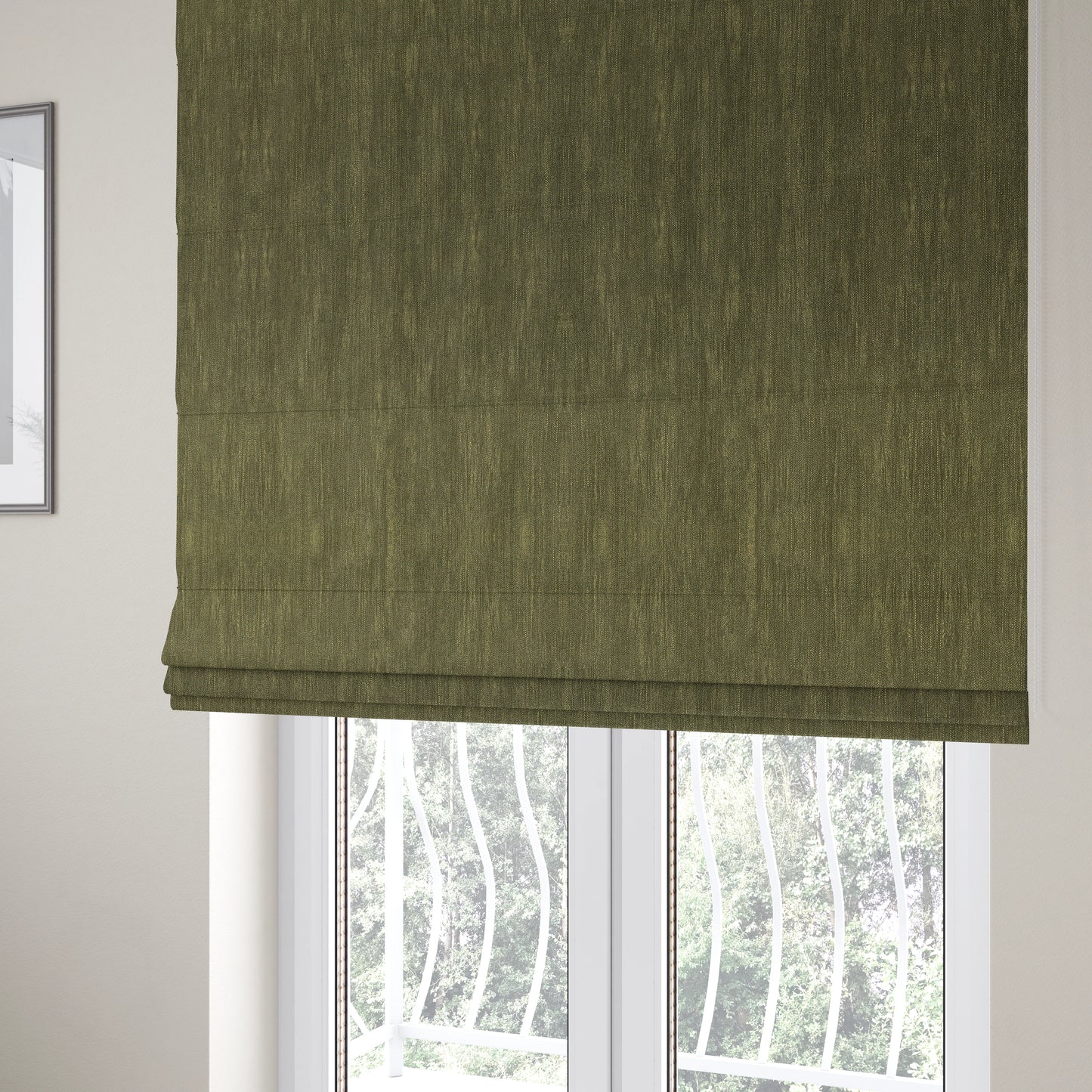 Levi Soft Cotton Textured Faux Leather In Green Colour Upholstery Fabric - Roman Blinds