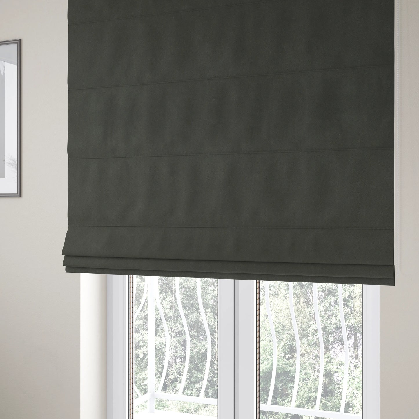 Lisbon Faux Suede Leatherette Finish Upholstery Fabric In Black Colour - Roman Blinds