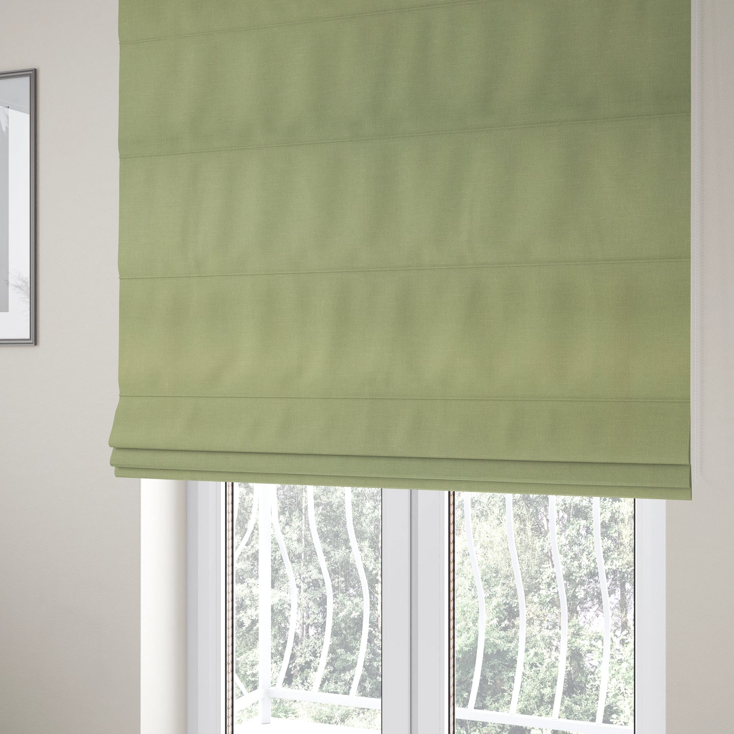 Lotus Pastel Tones Plain Chenille Furnishing Fabric In Green Colour - Roman Blinds