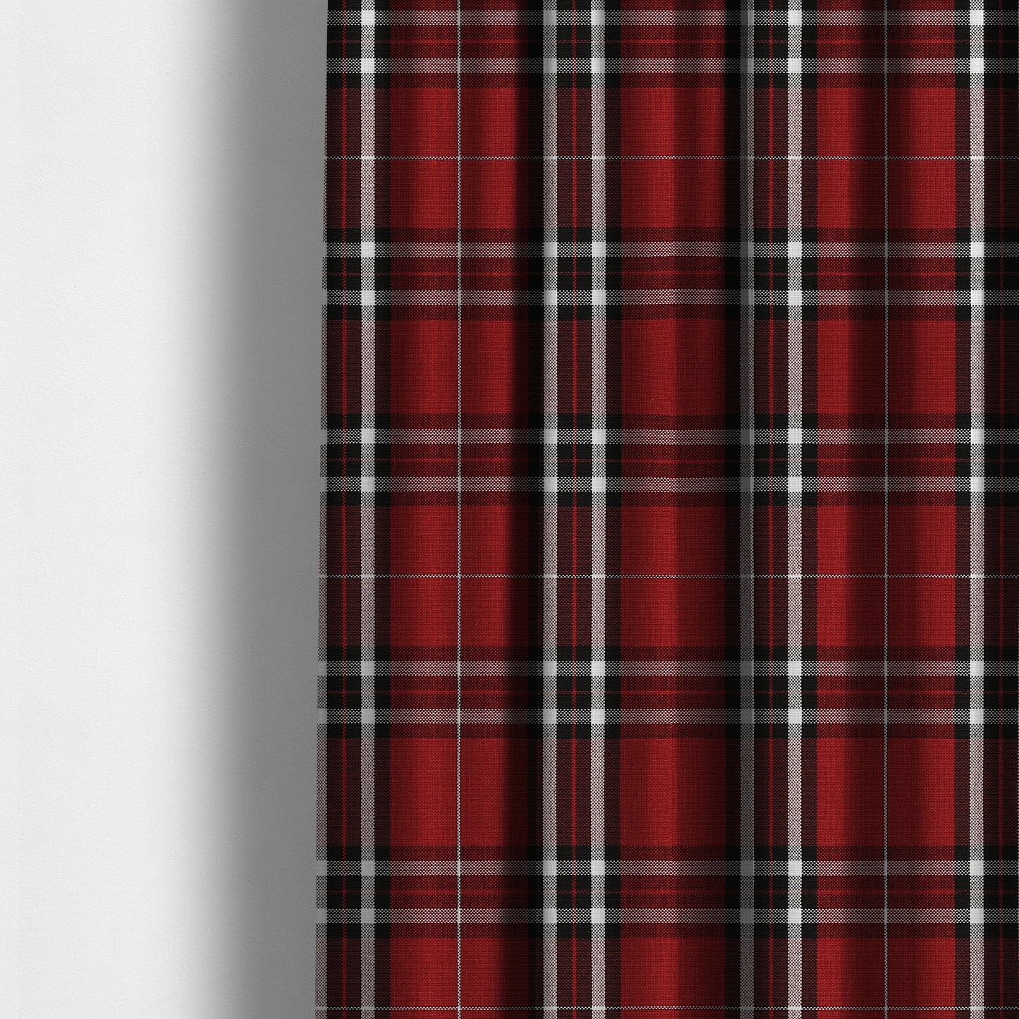 Louise Scottish Inspired Tartan Design Chenille Upholstery Fabric Red Colour - Made To Measure Curtains