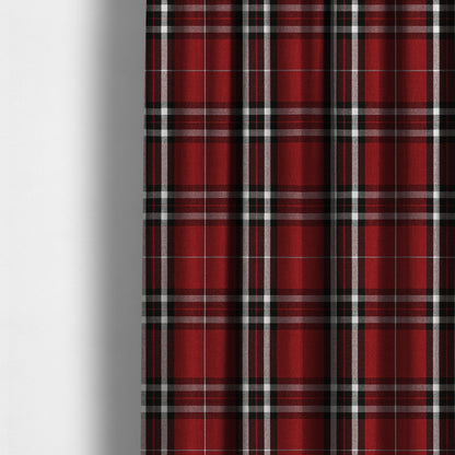 Louise Scottish Inspired Tartan Design Chenille Upholstery Fabric Red Colour - Made To Measure Curtains