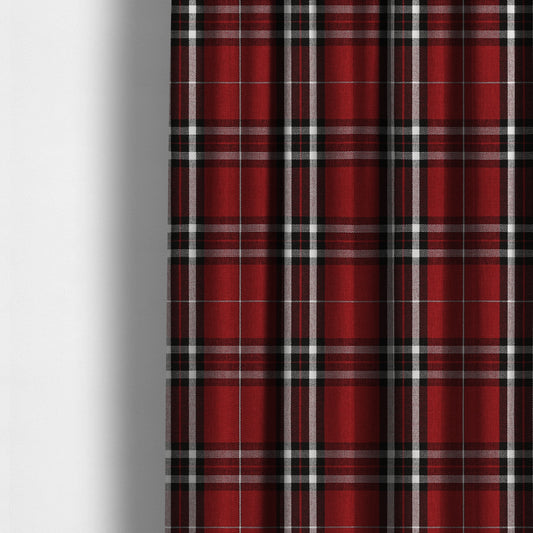 Louise Scottish Inspired Tartan Design Chenille Upholstery Fabric Red Colour - Made To Measure Curtains