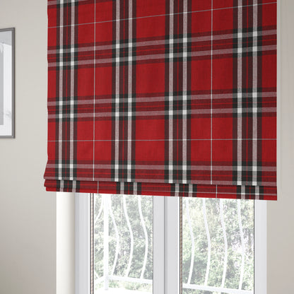 Louise Scottish Inspired Tartan Design Chenille Upholstery Fabric Red Colour - Roman Blinds