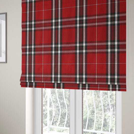 Louise Scottish Inspired Tartan Design Chenille Upholstery Fabric Red Colour - Roman Blinds