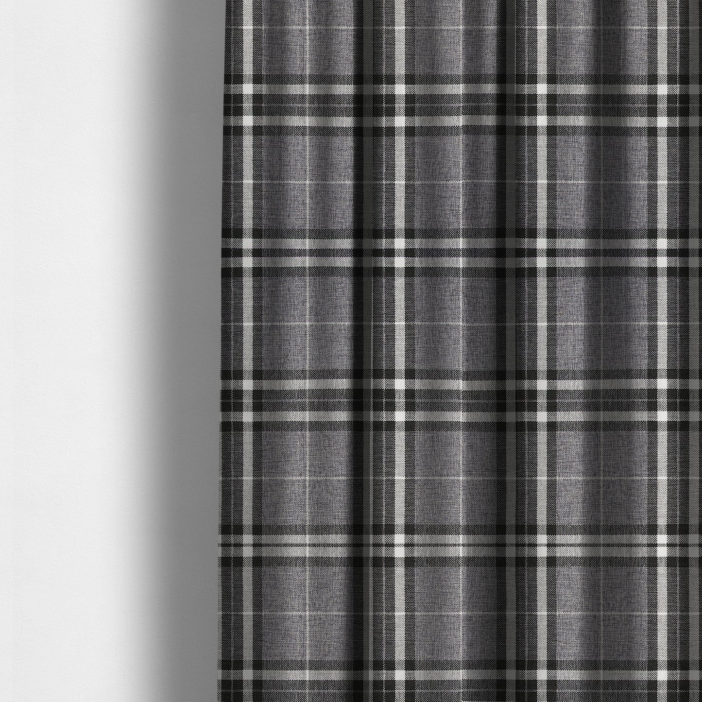 Louise Scottish Inspired Tartan Design Chenille Upholstery Fabric Light Grey Colour - Made To Measure Curtains