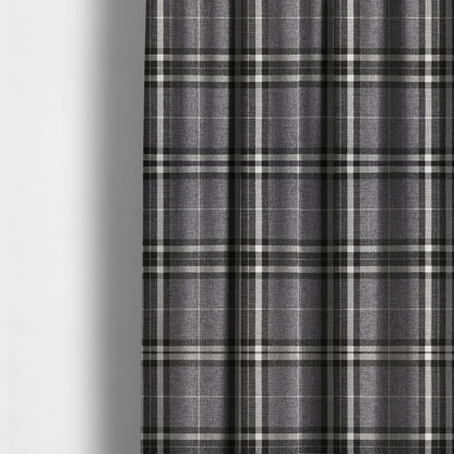 Louise Scottish Inspired Tartan Design Chenille Upholstery Fabric Light Grey Colour - Made To Measure Curtains