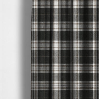 Louise Scottish Inspired Tartan Design Chenille Upholstery Fabric Black Colour - Made To Measure Curtains