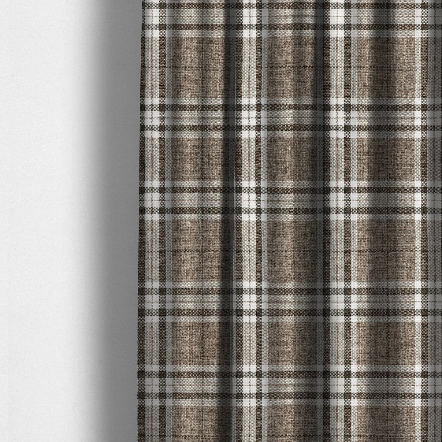 Louise Scottish Inspired Tartan Design Chenille Upholstery Fabric Light Brown Colour - Made To Measure Curtains