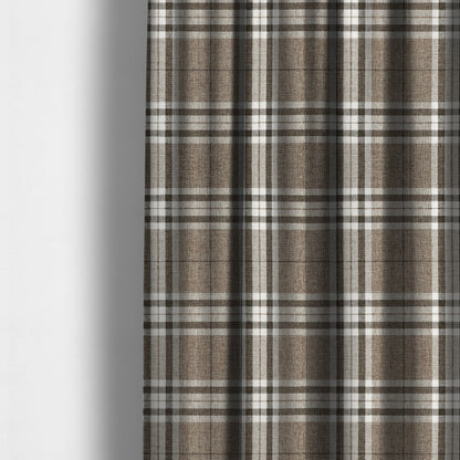 Louise Scottish Inspired Tartan Design Chenille Upholstery Fabric Light Brown Colour - Made To Measure Curtains