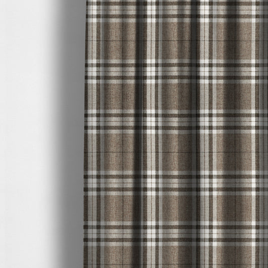 Louise Scottish Inspired Tartan Design Chenille Upholstery Fabric Light Brown Colour - Made To Measure Curtains