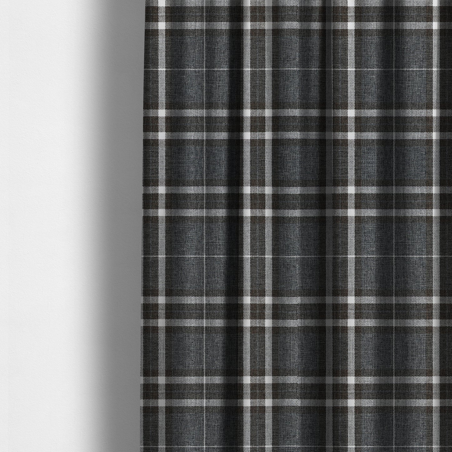 Louise Scottish Inspired Tartan Design Chenille Upholstery Fabric Dark Charcoal Grey Colour - Made To Measure Curtains