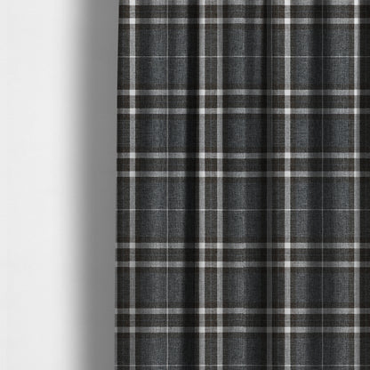 Louise Scottish Inspired Tartan Design Chenille Upholstery Fabric Dark Charcoal Grey Colour - Made To Measure Curtains