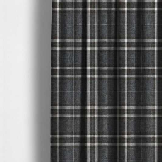 Louise Scottish Inspired Tartan Design Chenille Upholstery Fabric Dark Charcoal Grey Colour - Made To Measure Curtains