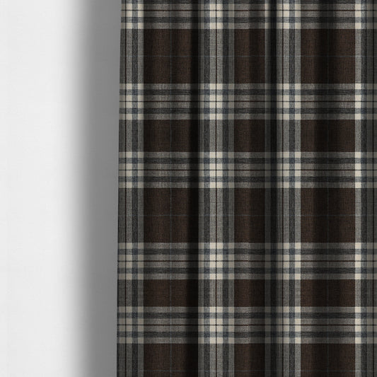 Louise Scottish Inspired Tartan Design Chenille Upholstery Fabric Brown Colour - Made To Measure Curtains