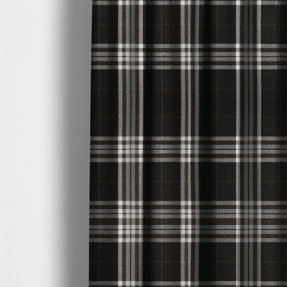 Louise Scottish Inspired Tartan Design Chenille Upholstery Fabric Chocolate Colour - Made To Measure Curtains