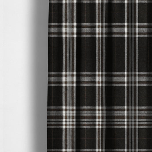 Louise Scottish Inspired Tartan Design Chenille Upholstery Fabric Chocolate Colour - Made To Measure Curtains