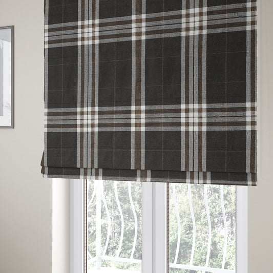 Louise Scottish Inspired Tartan Design Chenille Upholstery Fabric Chocolate Colour - Roman Blinds