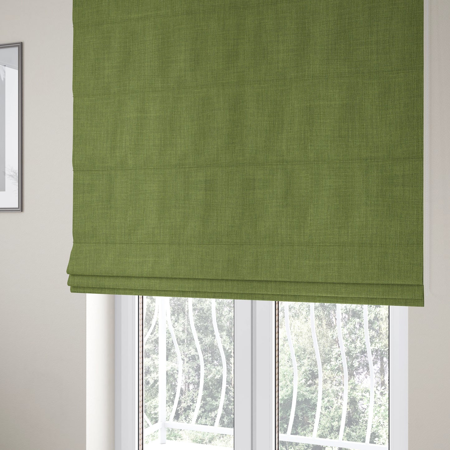 Ludlow Linen Effect Designer Chenille Upholstery Fabric In Lime Green Colour - Roman Blinds