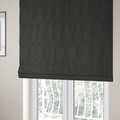 Ludlow Linen Effect Designer Chenille Upholstery Fabric In Charcoal Grey Colour - Roman Blinds