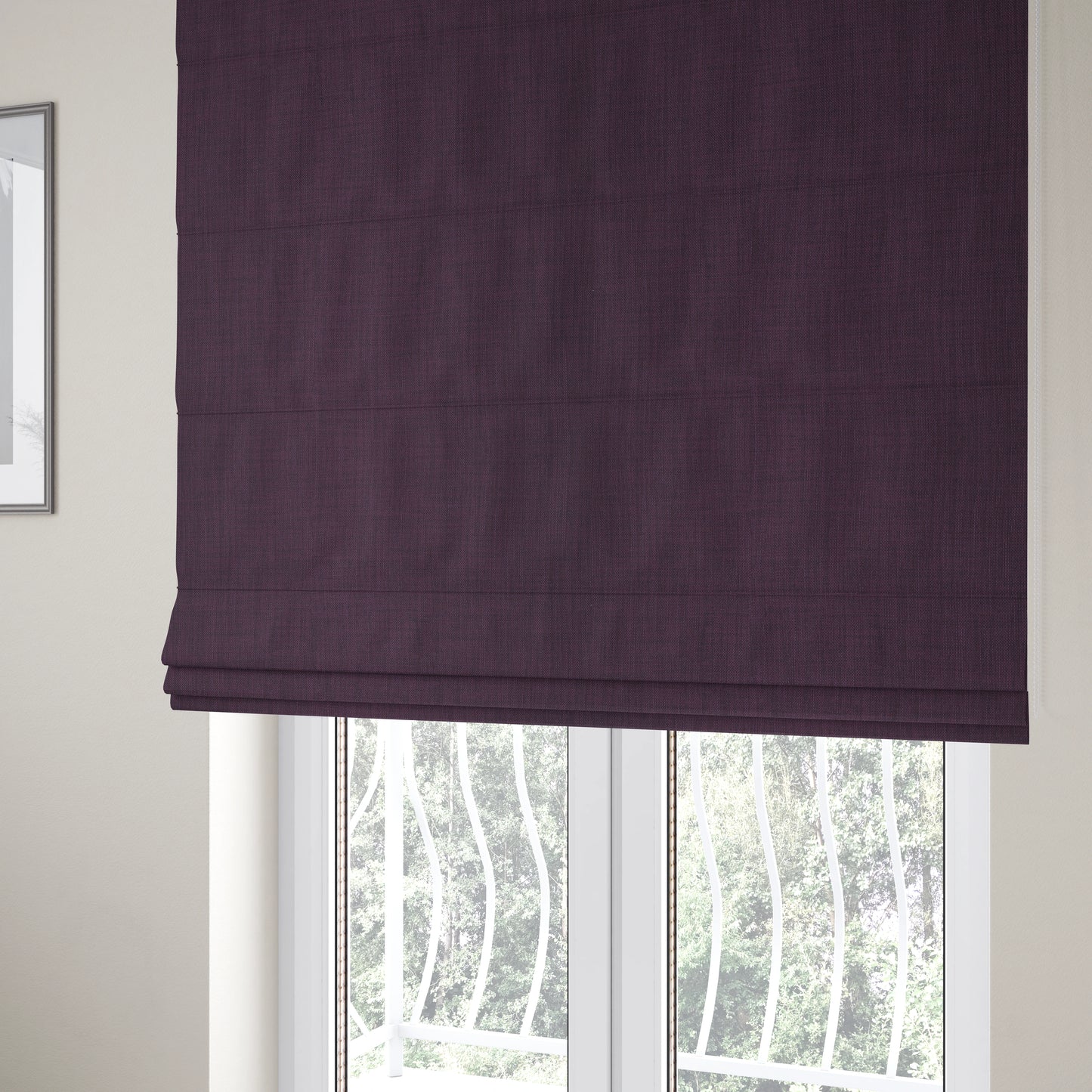 Ludlow Linen Effect Designer Chenille Upholstery Fabric In Wine Plum Colour - Roman Blinds