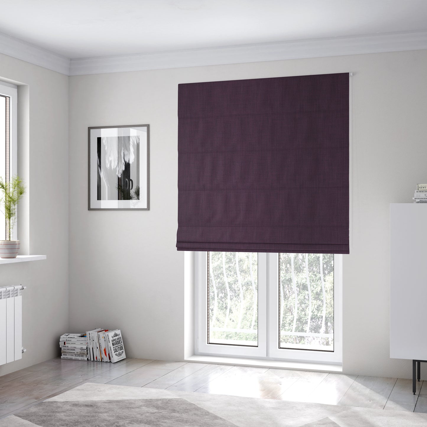 Ludlow Linen Effect Designer Chenille Upholstery Fabric In Wine Plum Colour - Roman Blinds