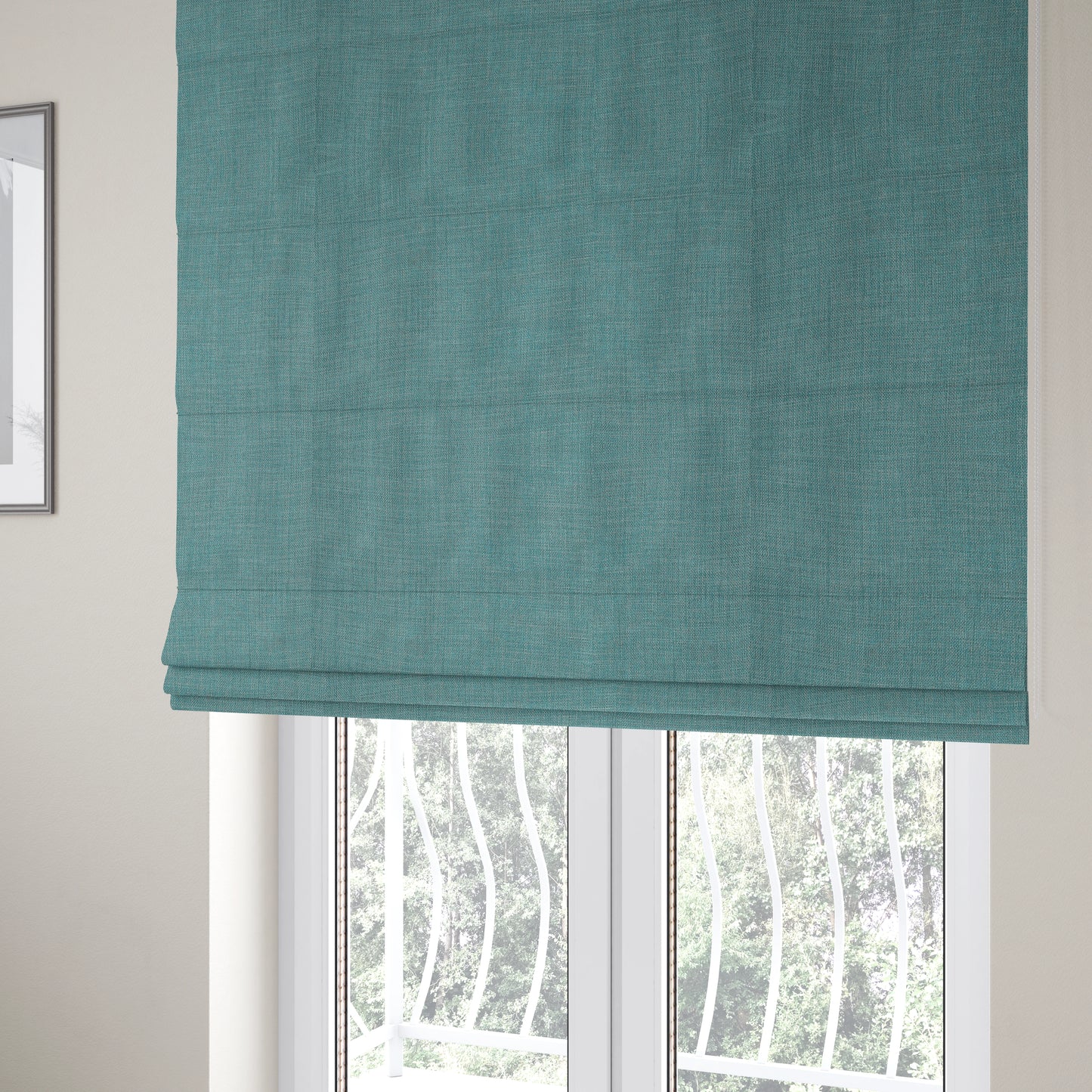 Ludlow Linen Effect Designer Chenille Upholstery Fabric In Duck Egg Blue Colour - Roman Blinds