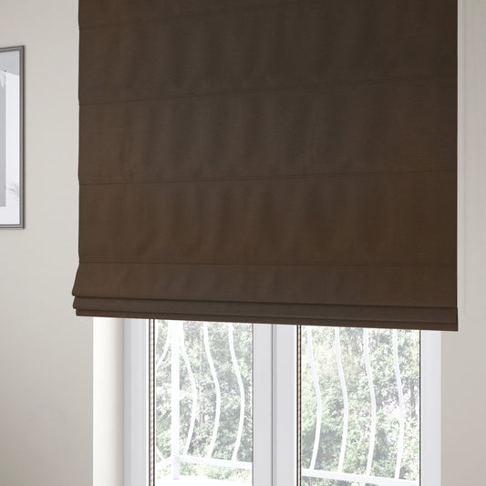 Luna Soft Textured Pastel Range Of Chenille Upholstery Fabric In Brown Chocolate Colour - Roman Blinds