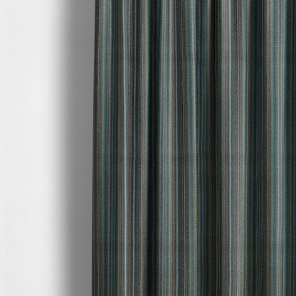 Luther Striped Pattern Grey Blue Coloured Durable Chenille Material Upholstery Fabric - Made To Measure Curtains