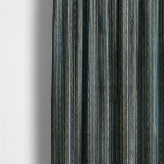 Luther Striped Pattern Grey Blue Coloured Durable Chenille Material Upholstery Fabric - Made To Measure Curtains