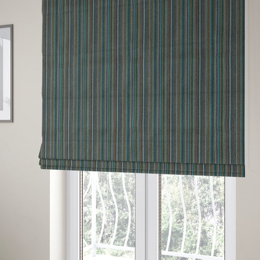 Luther Striped Pattern Grey Blue Coloured Durable Chenille Material Upholstery Fabric - Roman Blinds