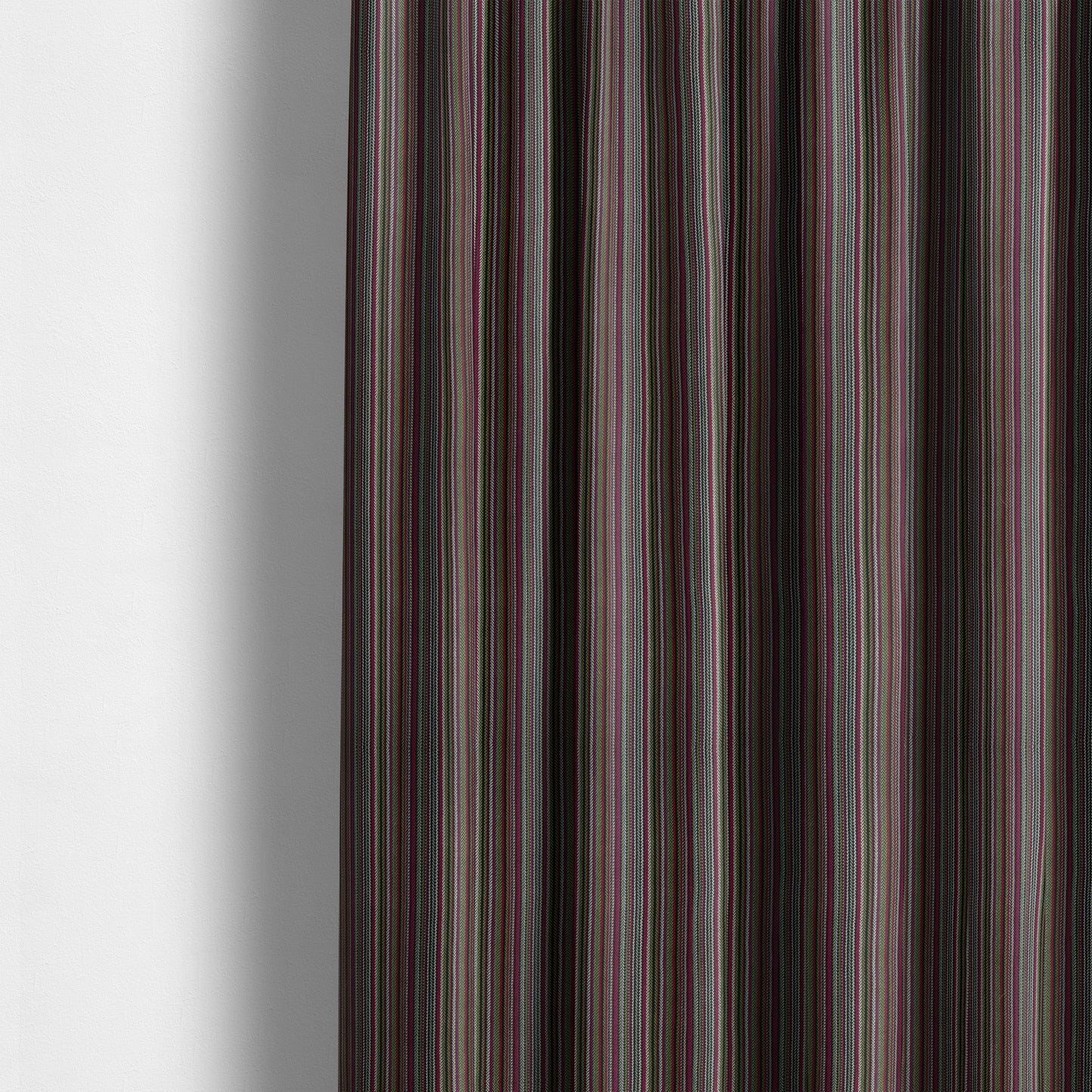 Luther Striped Pattern Black Green Coloured Durable Chenille Material Upholstery Fabric - Made To Measure Curtains