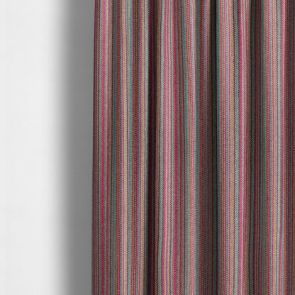 Luther Striped Pattern Grey Silver Red Coloured Durable Chenille Material Upholstery Fabric - Made To Measure Curtains