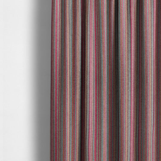 Luther Striped Pattern Grey Silver Red Coloured Durable Chenille Material Upholstery Fabric - Made To Measure Curtains