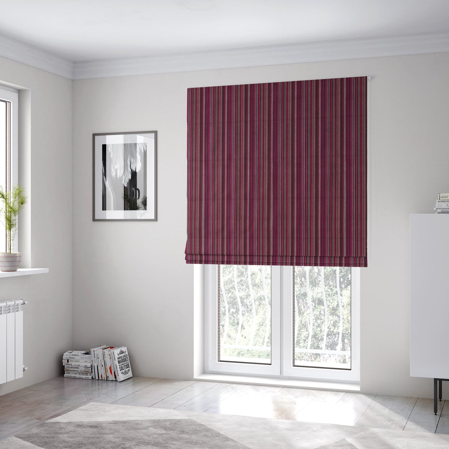 Luther Striped Pattern Purple Coloured Durable Chenille Material Upholstery Fabric - Roman Blinds