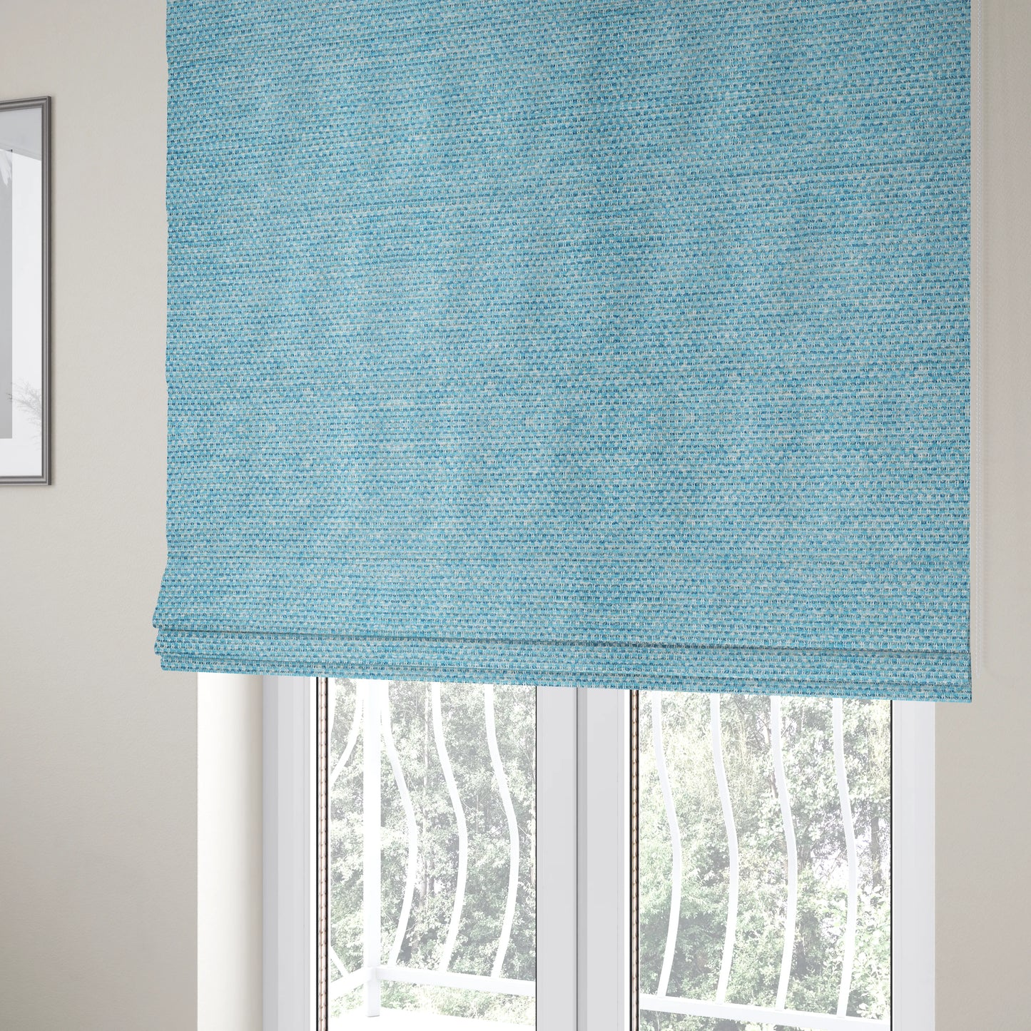 Lyon Soft Like Cotton Woven Hopsack Type Chenille Upholstery Fabric Blue Colour - Roman Blinds