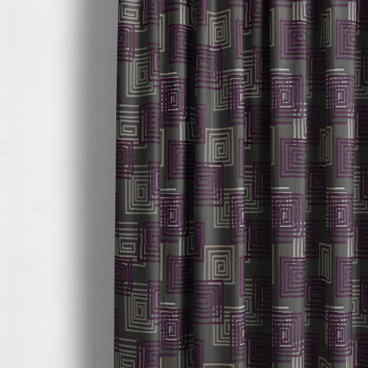 Tinto Shiny Finish Modern Geometric Pattern Chenille Upholstery Fabric In Purple Colour With Silver Grey Background MSS-23 - Made To Measure Curtains