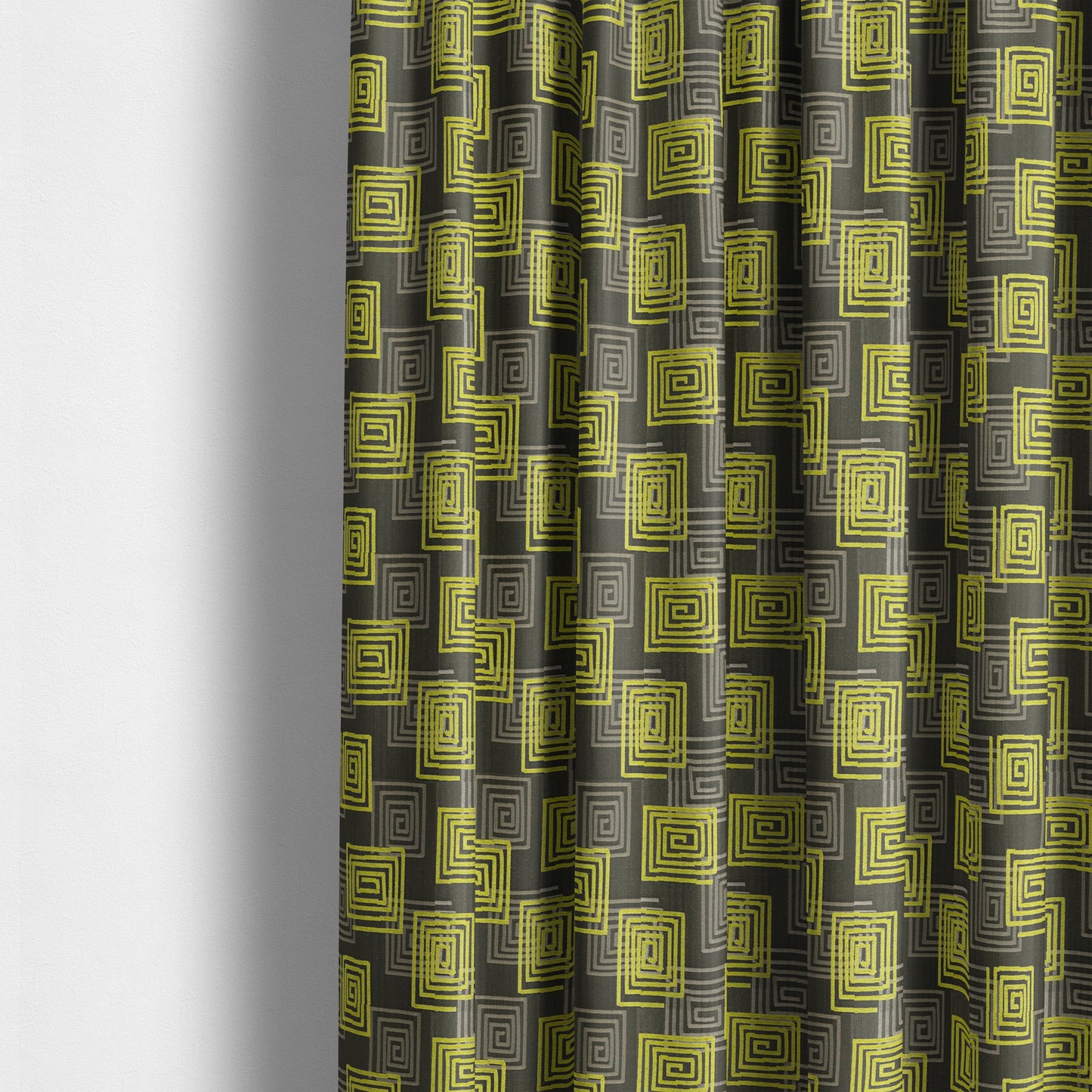 Tinto Shiny Finish Modern Geometric Pattern Chenille Upholstery Fabric In Green Colour With Silver Grey Background MSS-25 - Made To Measure Curtains