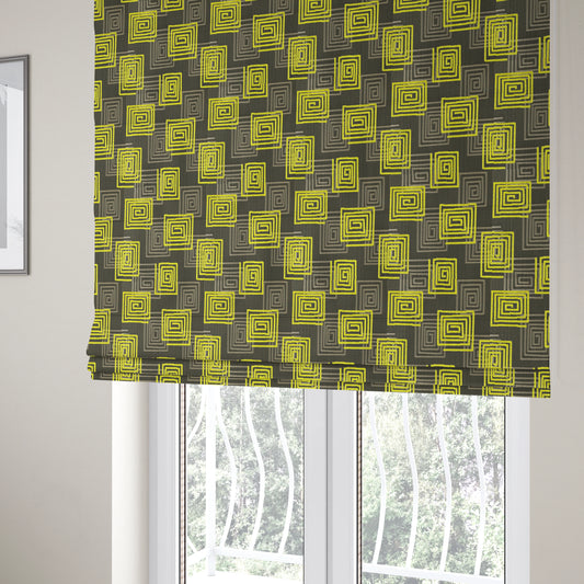 Tinto Shiny Finish Modern Geometric Pattern Chenille Upholstery Fabric In Green Colour With Silver Grey Background MSS-25 - Roman Blinds