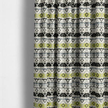 Tutti Frutti Aztec Pattern Chenille Upholstery Fabric In Grey Black Green Colour MSS-27 - Made To Measure Curtains