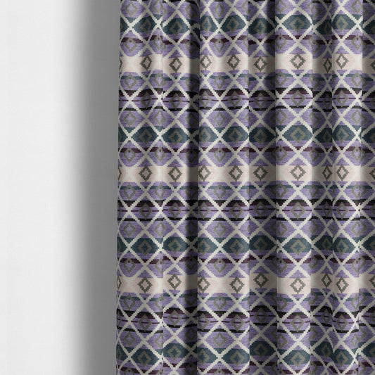 Tutti Frutti Aztec Pattern Chenille Upholstery Fabric In Purple Blue Colour MSS-28 - Made To Measure Curtains