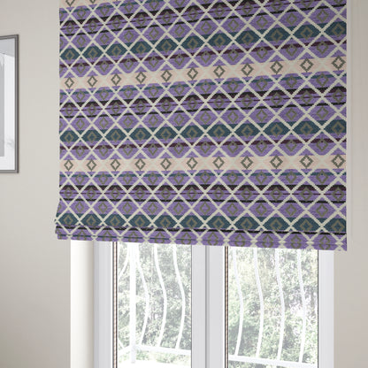 Tutti Frutti Aztec Pattern Chenille Upholstery Fabric In Purple Blue Colour MSS-28 - Roman Blinds