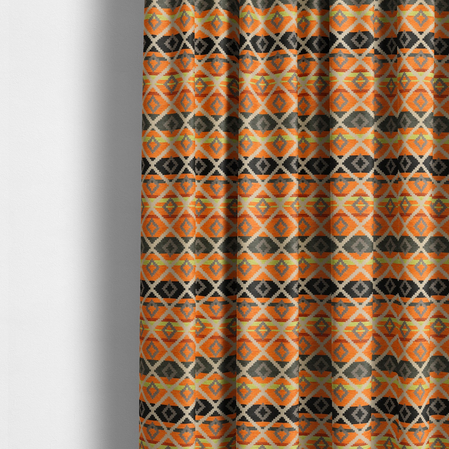 Tutti Frutti Aztec Pattern Chenille Upholstery Fabric In Orange Black Colour MSS-30 - Made To Measure Curtains