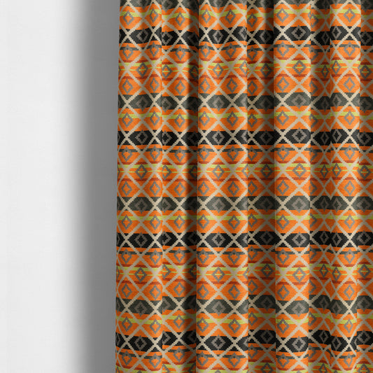 Tutti Frutti Aztec Pattern Chenille Upholstery Fabric In Orange Black Colour MSS-30 - Made To Measure Curtains