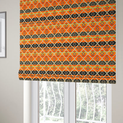 Tutti Frutti Aztec Pattern Chenille Upholstery Fabric In Orange Black Colour MSS-30 - Roman Blinds