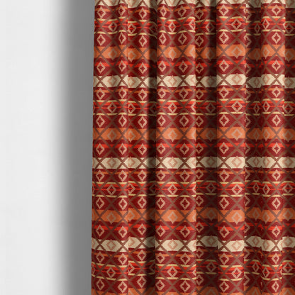 Tutti Frutti Aztec Pattern Chenille Upholstery Fabric In Orange Burgndy Red Colour MSS-32 - Made To Measure Curtains