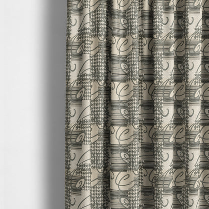 Kayu Patchwork Pattern Quality Chenille Upholstery Fabric In Grey Colour MSS-35 - Made To Measure Curtains